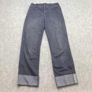 NYDJ Womens 6 Cropped Jeans (28x26) Gray Charcoal Cuffed Studded Stretch Denim